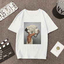 Load image into Gallery viewer, Plus Size Women Summer Vogue Print Casual T-shirt Tops Lady Flowers Feather Short Sleeve O-neck Loose Tops Tees Camisetas Mujer