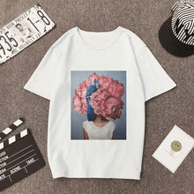 Load image into Gallery viewer, Plus Size Women Summer Vogue Print Casual T-shirt Tops Lady Flowers Feather Short Sleeve O-neck Loose Tops Tees Camisetas Mujer