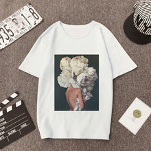Load image into Gallery viewer, Plus Size Women Summer Vogue Print Casual T-shirt Tops Lady Flowers Feather Short Sleeve O-neck Loose Tops Tees Camisetas Mujer