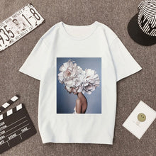 Load image into Gallery viewer, Plus Size Women Summer Vogue Print Casual T-shirt Tops Lady Flowers Feather Short Sleeve O-neck Loose Tops Tees Camisetas Mujer
