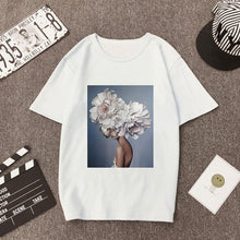 Load image into Gallery viewer, Plus Size Women Summer Vogue Print Casual T-shirt Tops Lady Flowers Feather Short Sleeve O-neck Loose Tops Tees Camisetas Mujer