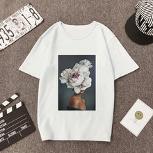 Load image into Gallery viewer, Plus Size Women Summer Vogue Print Casual T-shirt Tops Lady Flowers Feather Short Sleeve O-neck Loose Tops Tees Camisetas Mujer