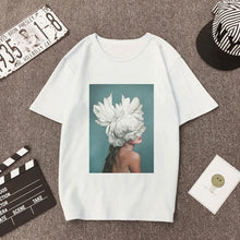 Load image into Gallery viewer, Plus Size Women Summer Vogue Print Casual T-shirt Tops Lady Flowers Feather Short Sleeve O-neck Loose Tops Tees Camisetas Mujer