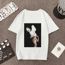 Load image into Gallery viewer, Plus Size Women Summer Vogue Print Casual T-shirt Tops Lady Flowers Feather Short Sleeve O-neck Loose Tops Tees Camisetas Mujer