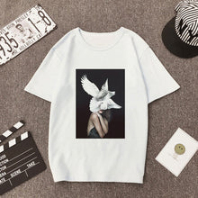 Load image into Gallery viewer, Plus Size Women Summer Vogue Print Casual T-shirt Tops Lady Flowers Feather Short Sleeve O-neck Loose Tops Tees Camisetas Mujer