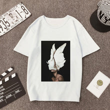 Load image into Gallery viewer, Plus Size Women Summer Vogue Print Casual T-shirt Tops Lady Flowers Feather Short Sleeve O-neck Loose Tops Tees Camisetas Mujer