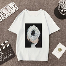 Load image into Gallery viewer, Plus Size Women Summer Vogue Print Casual T-shirt Tops Lady Flowers Feather Short Sleeve O-neck Loose Tops Tees Camisetas Mujer