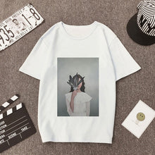 Load image into Gallery viewer, Plus Size Women Summer Vogue Print Casual T-shirt Tops Lady Flowers Feather Short Sleeve O-neck Loose Tops Tees Camisetas Mujer